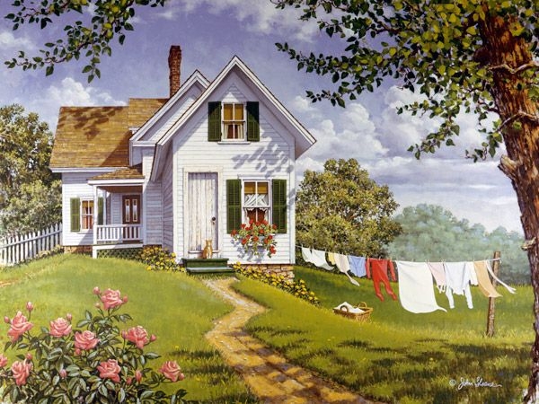 Cottage in un paesaggio rurale. puzzle online
