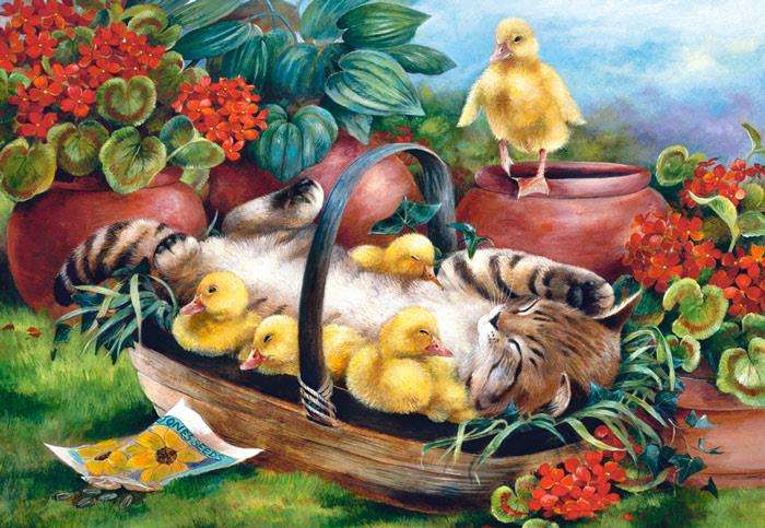 Kitty and ducklings. jigsaw puzzle online