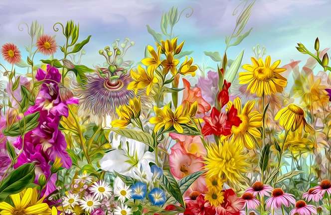 Színes virágok. online puzzle