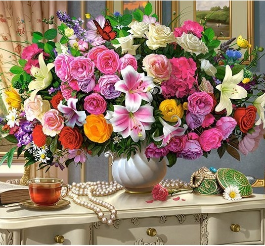 Λουλούδια στο σαλόνι. online παζλ