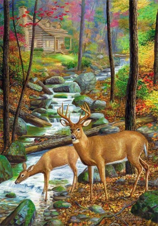 Dva jeleni na řece skládačky online