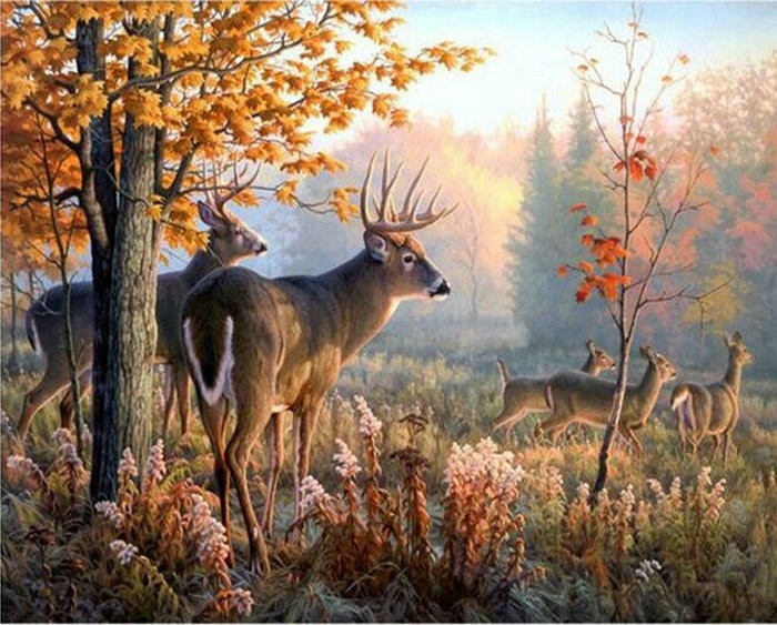 Stádo jelenů v lese online puzzle