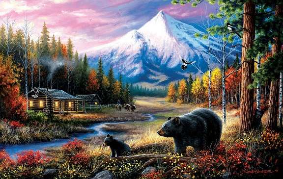 Bear cub with mother. online puzzle