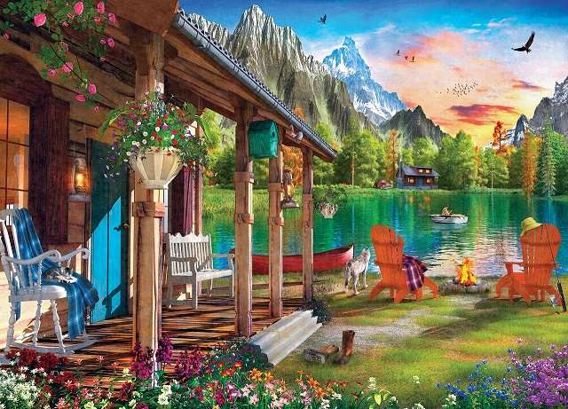Cabană lângă lac. puzzle online