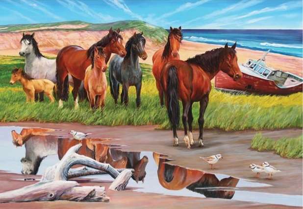Flock of horses by the sea. online puzzle