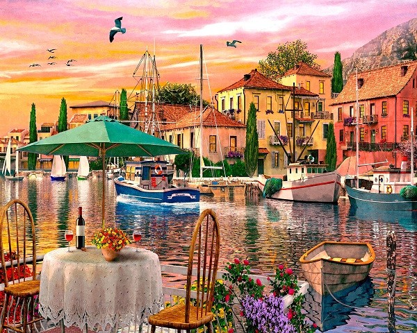 Gemälde: eine Hafenstadt. Online-Puzzle
