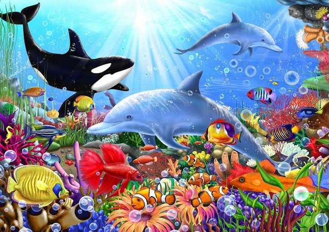 Djurens undervattensvärld. pussel på nätet