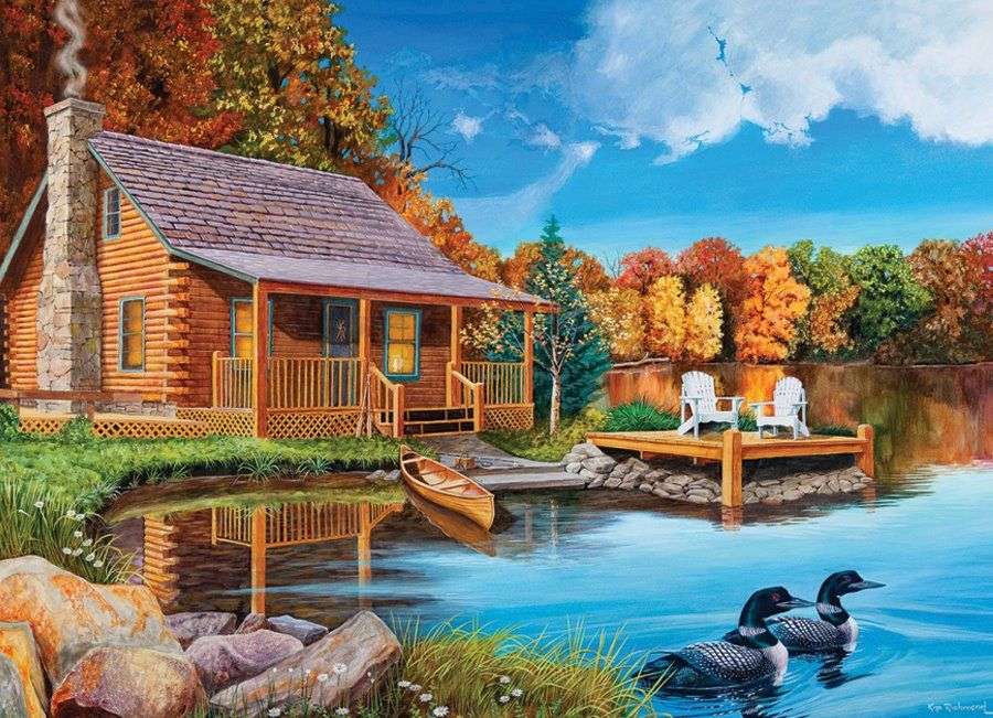 Casa de campo na margem do lago. puzzle online