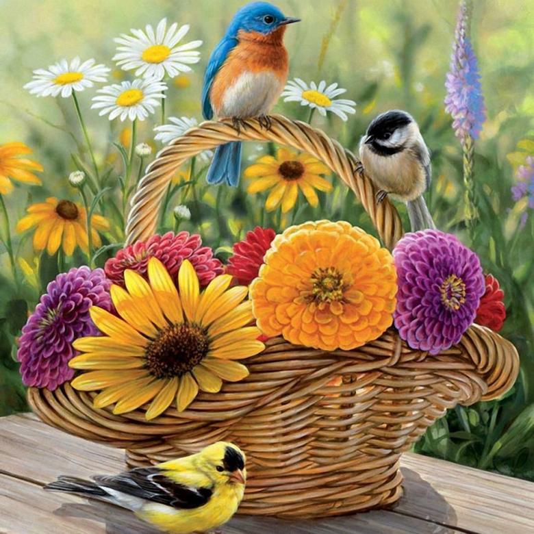cesto di fiori di uccelli puzzle online