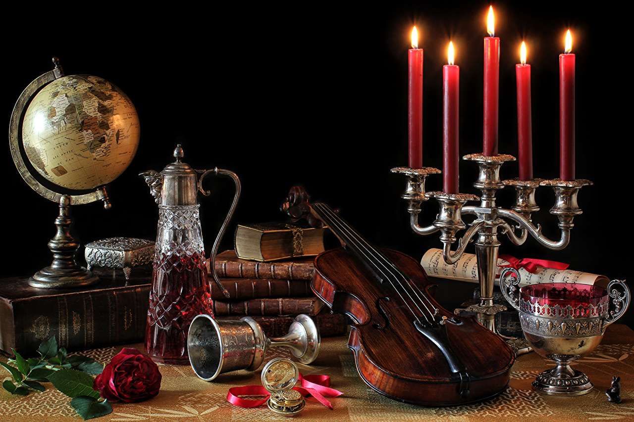 violin globe candle holder rose jigsaw puzzle online