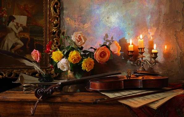 Muzica de masă notează trandafiri vioară puzzle online