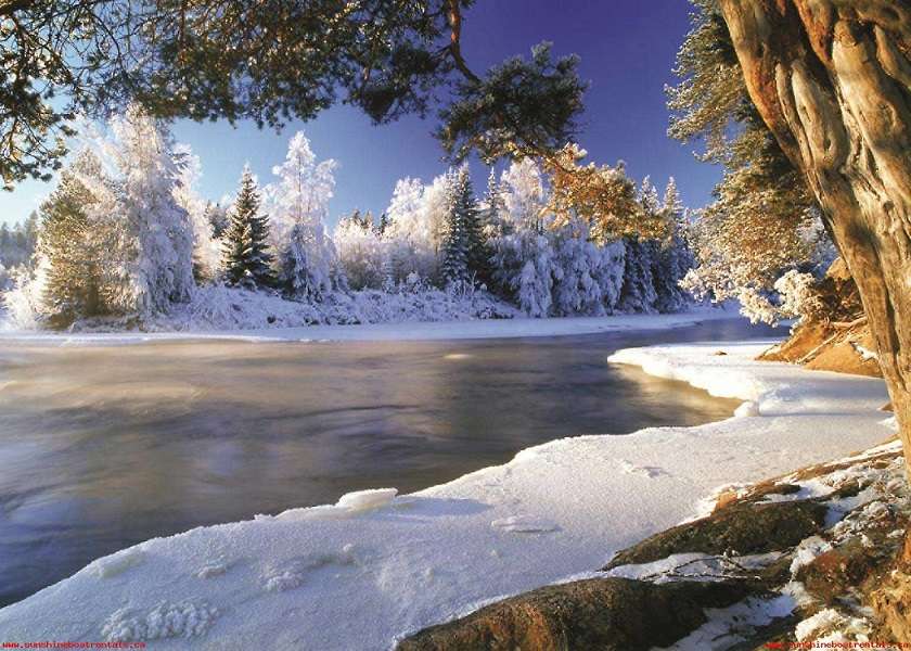 Зима на реке. пазл онлайн
