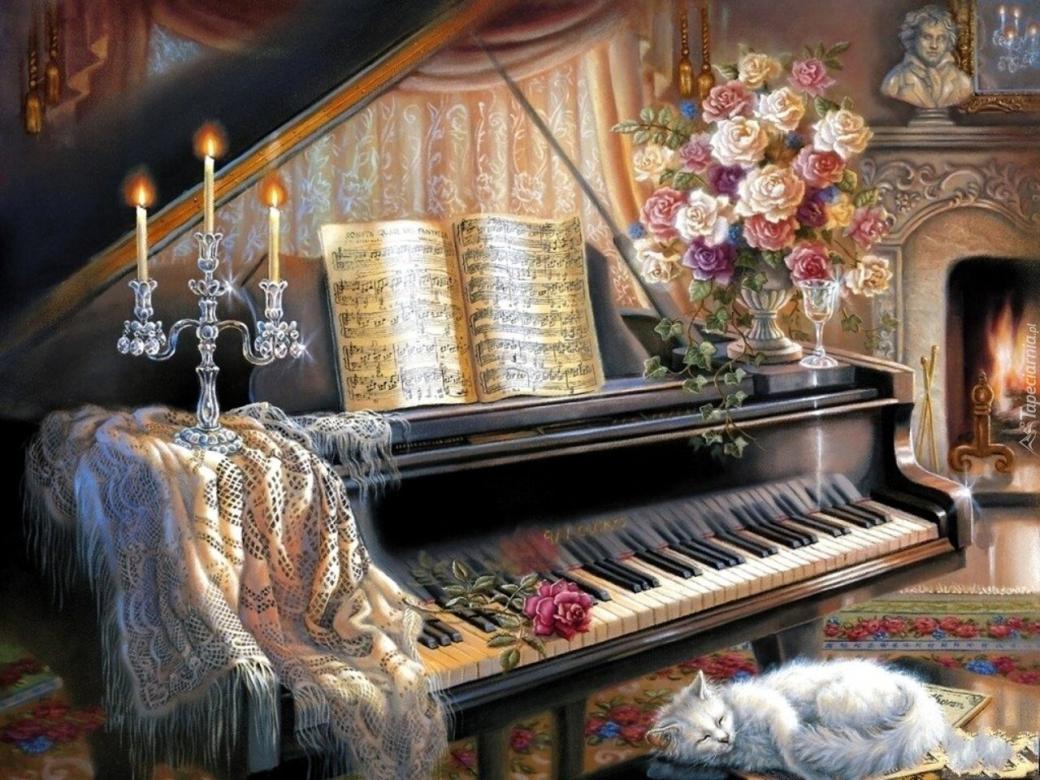 Музикална стая пиано котка онлайн пъзел