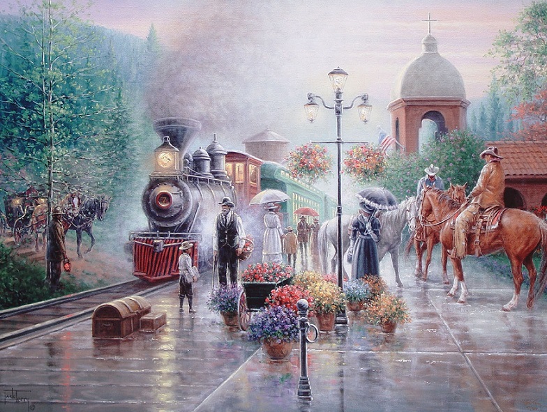 Painting: On the platform. jigsaw puzzle online