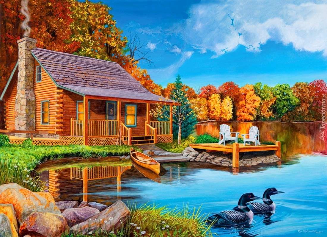 Cottage lake forest jetty ducks boat online puzzle