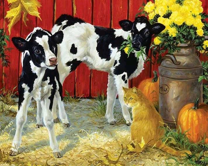 Calves animals flowers jigsaw puzzle online