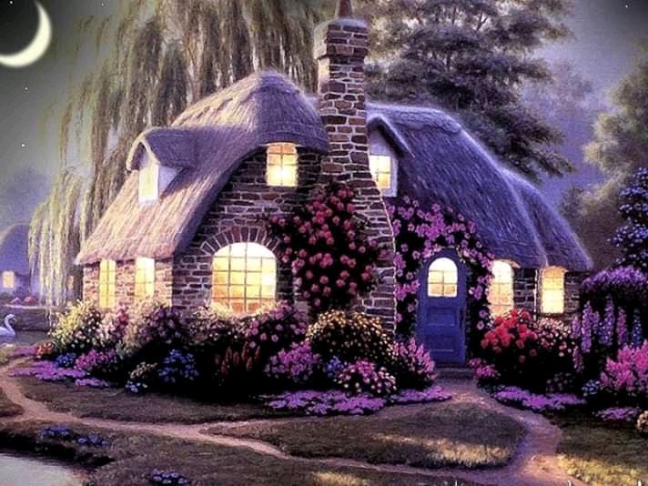 Casa natureza bela noite puzzle online
