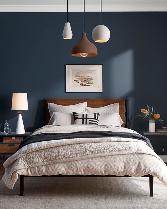 Спальня темно-синього кольору пазл онлайн