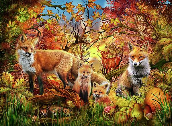 Αλεπούδες το φθινόπωρο. παζλ online
