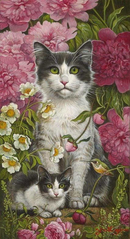Kočky mezi květinami skládačky online