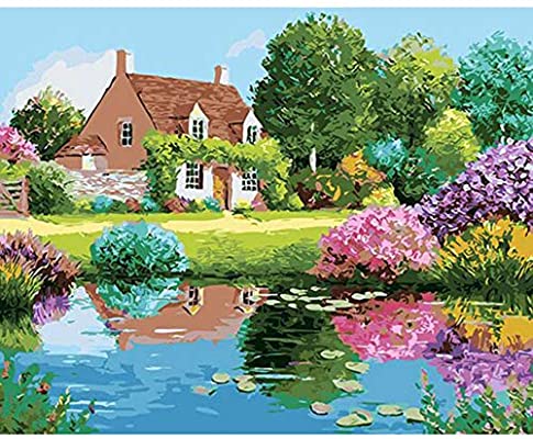 Landschaft mit einem Teich. Puzzlespiel online