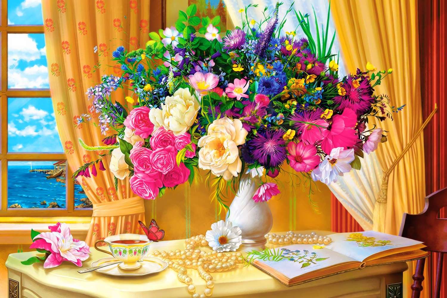 テーブルの上の素晴らしい花束 ジグソーパズルオンライン