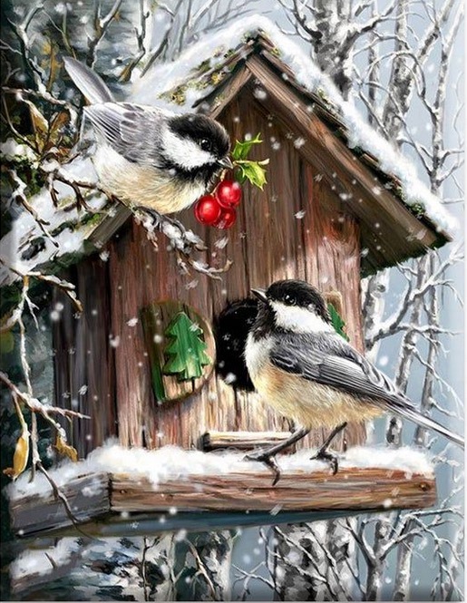 Ptáci,zima,krmítko Online-Puzzle