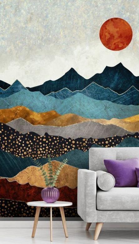 Obývací pokoj s horským motivem online puzzle