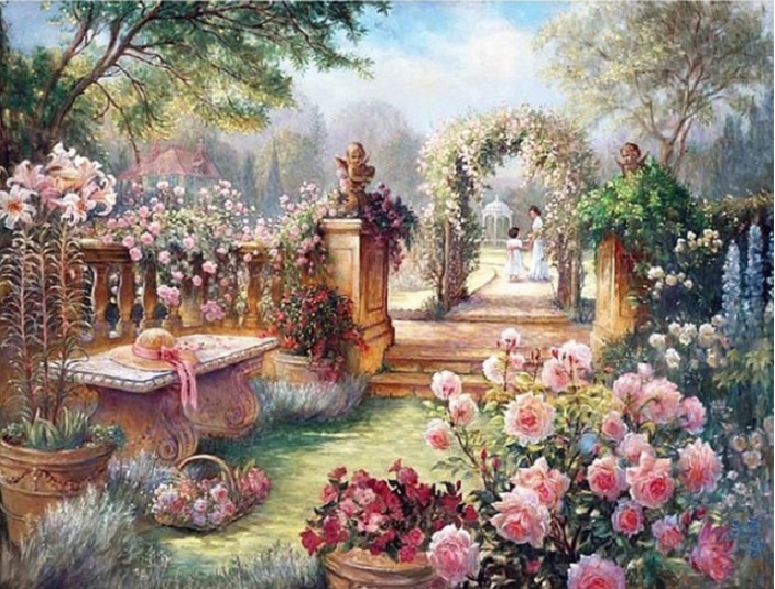 Em um jardim de rosas. quebra-cabeças online