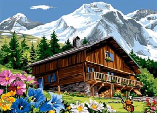 Huisje in de bergen. online puzzel