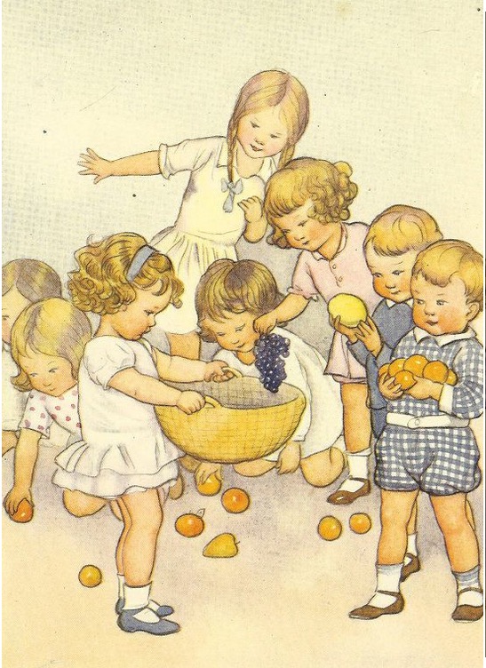 Děti nosí ovoce do košíku rompecabezas en línea