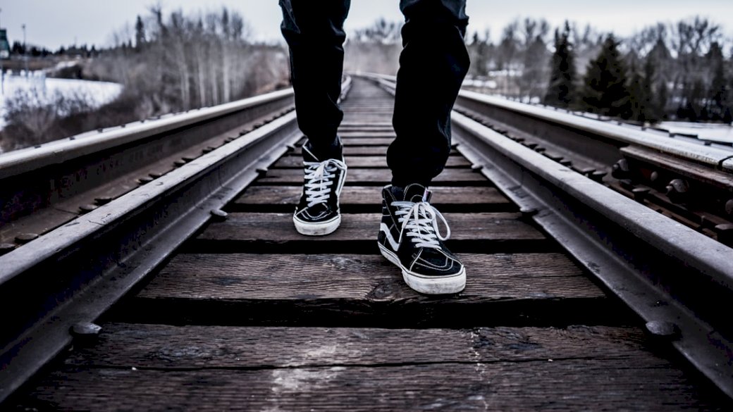 Sneakers on the railroad jigsaw puzzle online