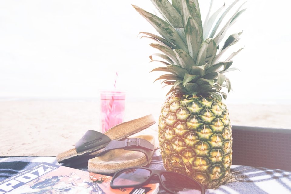 Abacaxi, sandália e óculos de sol puzzle online