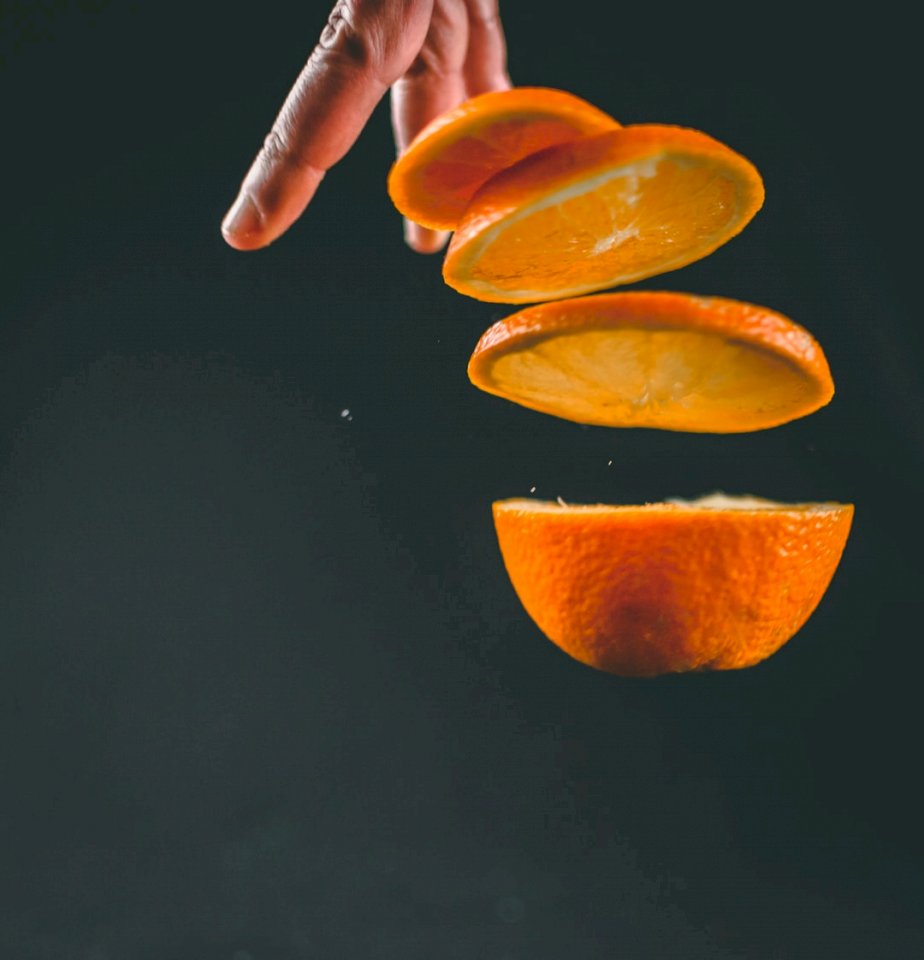 Levitating slices of orange on online puzzle