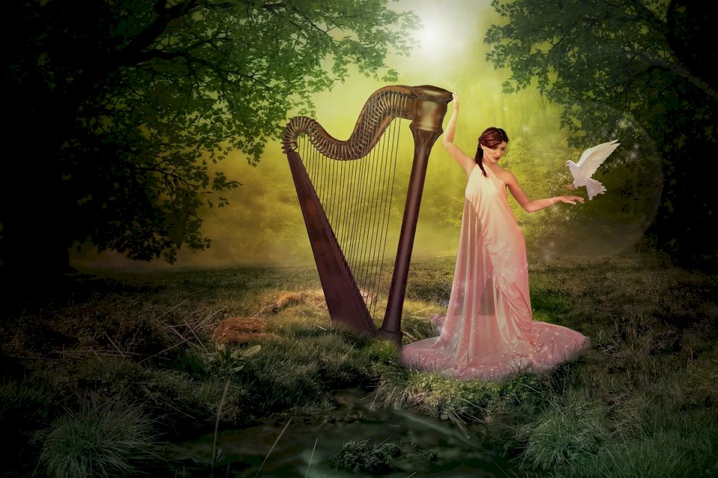Elf som spelar harpa Pussel online