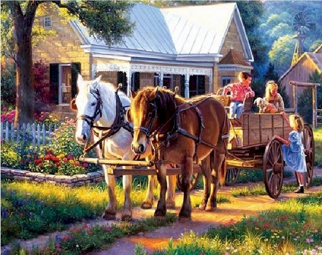 A horse cart trip. jigsaw puzzle online
