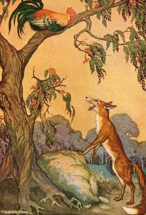 liška a kohout na stromě puzzle online