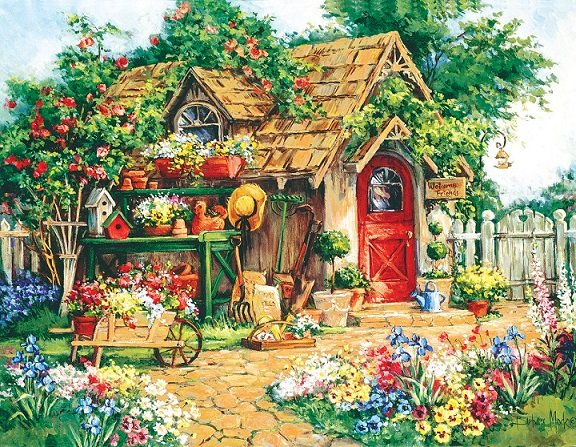 In een geschilderde tuin. legpuzzel online