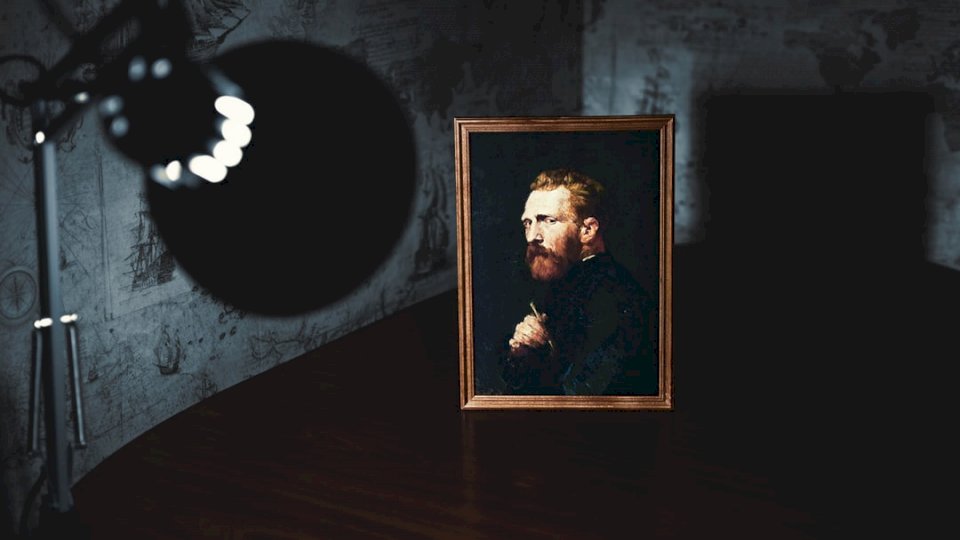 Lampe et portrait d'homme barbu puzzle en ligne