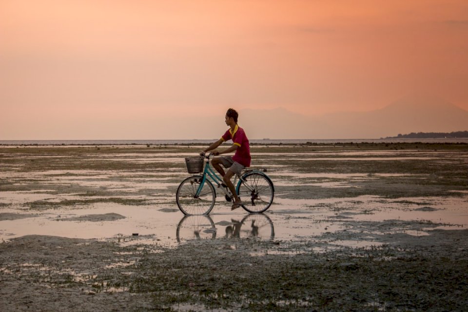 Faire du vélo au coucher du soleil puzzle en ligne