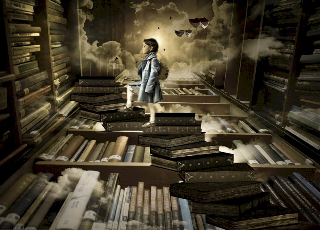 φαντασία ενός μικρού κοριτσιού που διαβάζει ένα βιβλίο online παζλ