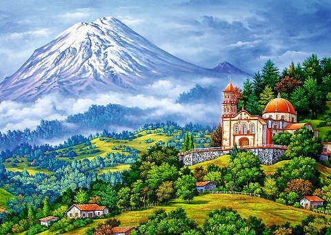 Vista con la montagna sullo sfondo. puzzle online