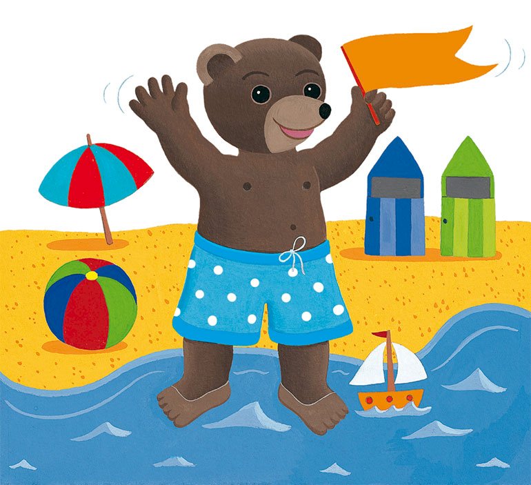 malý medvěd hnědý na pláži online puzzle