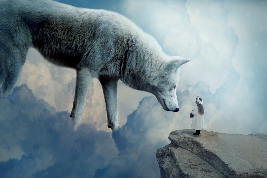 Wolf in the fog with little girl online puzzle