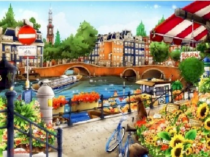 Рисуван Амстердам. онлайн пъзел