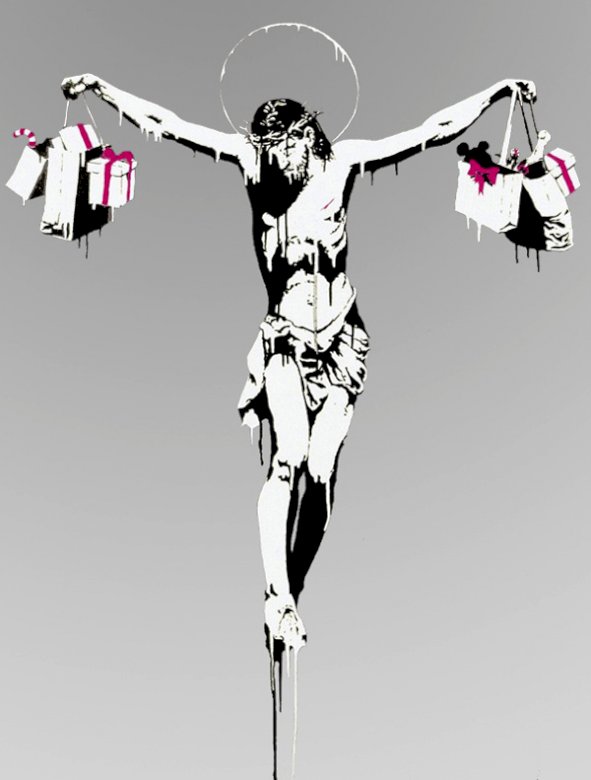 Banksy, Jezus Christus met boodschappentassen online puzzel