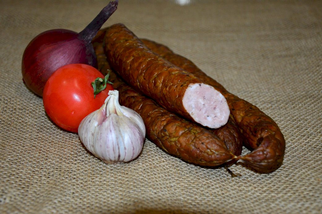 sausage with garlic on a table in the room jigsaw puzzle online