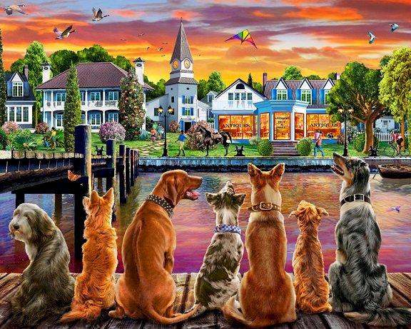 Câini mici lângă râu. jigsaw puzzle online