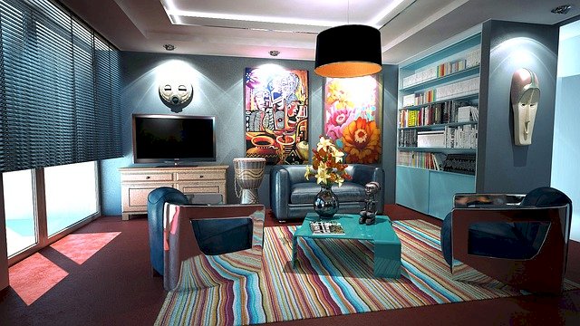 Sala de estar con un tema azul rompecabezas en línea
