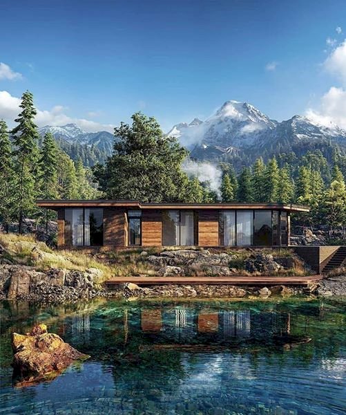 Ferienhaus an einem Bergsee. Puzzlespiel online